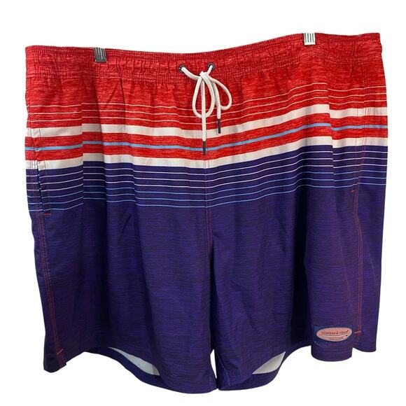 Vineyard Vines Chappy Swim Trunks Size 3XB Blue Red Print Drawstring - Picture 1 of 8